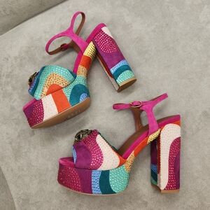Kurt Geiger Multicolor Suede Platform Heels with Jewel Accent